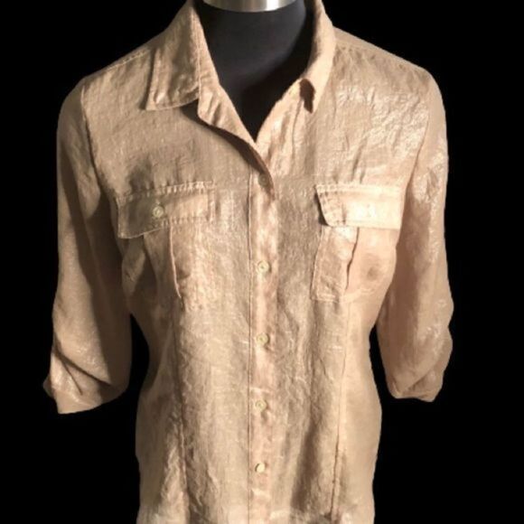 Calvin Klein Iridescent Gold Sheer Blouse - Picture 6 of 10